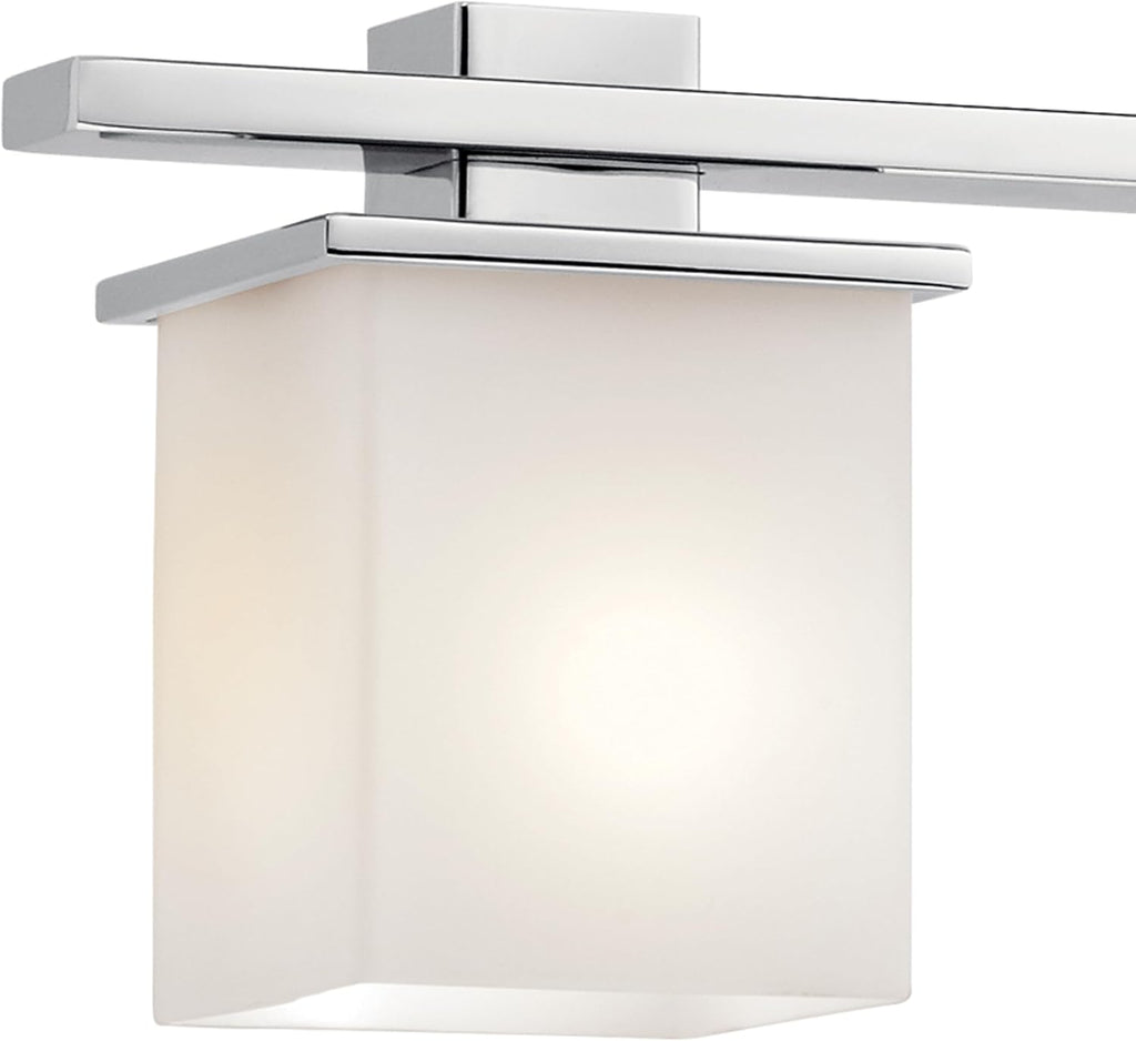 Kichler Tully 32" Vanity Light in Chrome, 4-Light Modern Bathroom Light with Satin Etched Cased Opal Glass, (32" W x 6.5" H), 45152CH