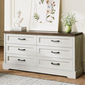 AODK Farmhouse 6-Drawer Dresser for Bedroom, Heavy-Duty Storage Chest with Extra Thick Boards & Metal Handles, Sturdy Chest of Drawers, Anti-Tipping Safety Certified, White & Walnut