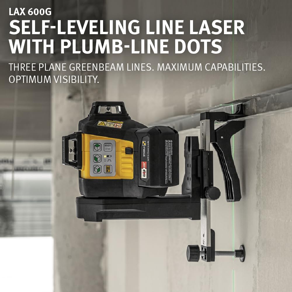 STABILA LAX 600 G Green Multi-Line Laser Level Set, 12V System, 7-Piece Set, Includes Battery & Charger, Cat. Number 03420
