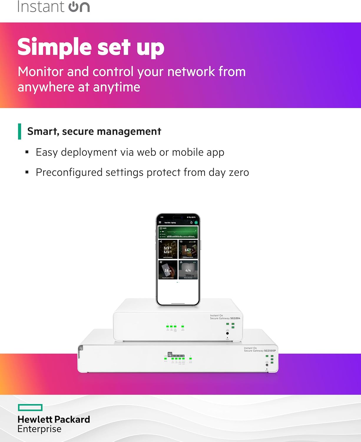 HPE Networking Instant On Secure Gateway SG2505P 5-Port 2.5G Smart-Managed Gateway with PoE, 2X 2.5GBase-T, 3X 1GBase-T, 60W PoE Class 4, US Cord (S0G34A#ABA)