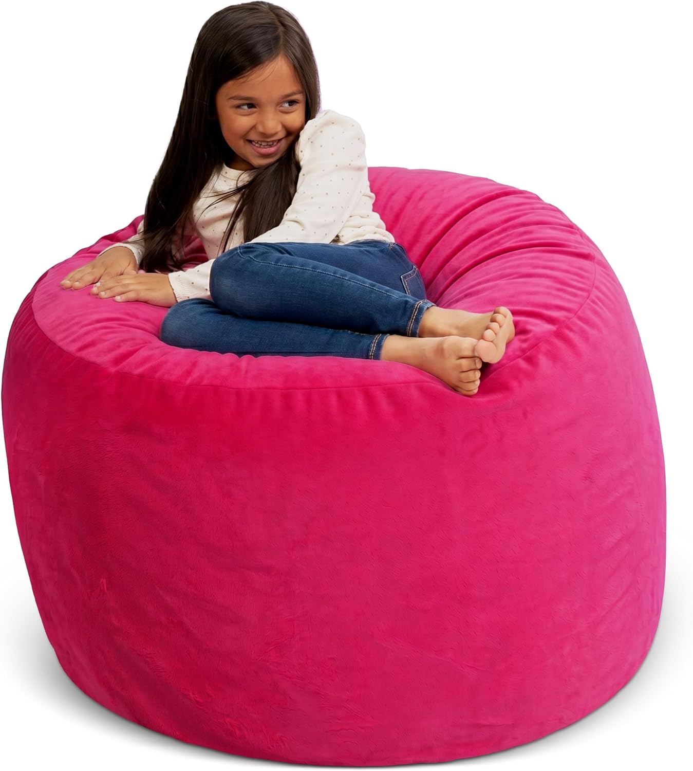 ULTIMATE SACK 3000 3-Foot Bean Bag Chair, Pink Fur Cover – Oversized Foam Lounger, Floor Seat, Small Sofa, or Couch Bed for Living Area, Gaming Room, or Reading Lounge