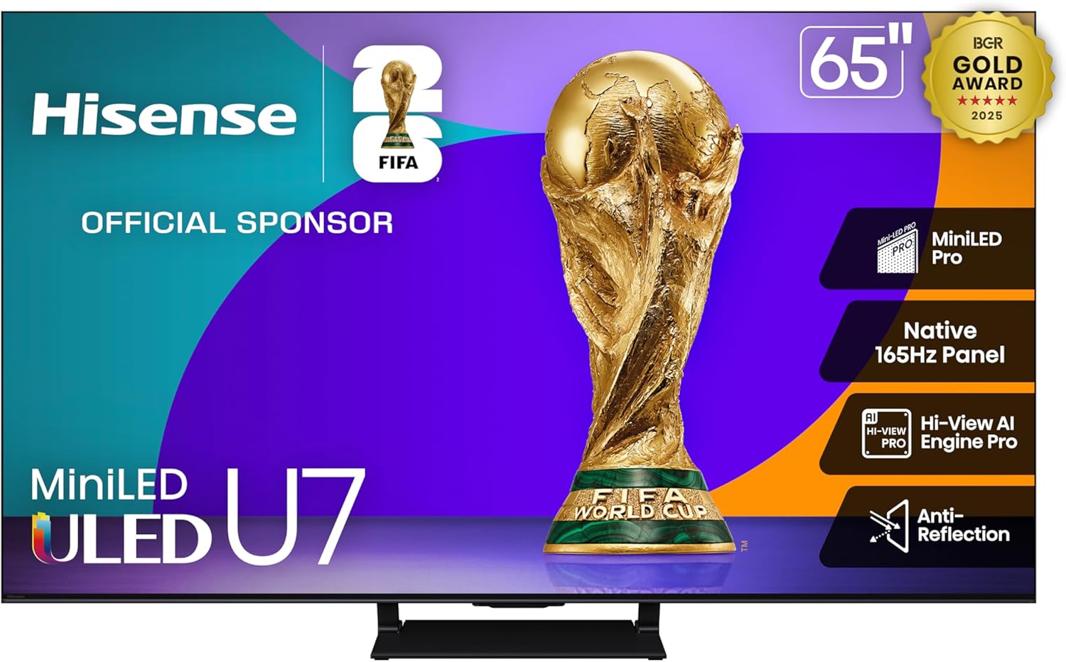 Hisense 65" U7 Mini-LED ULED 4K UHD Best Premium Gaming Google Smart TV (65U75QG, 2025 Model) - QLED, Native 165Hz, VRR 288, Up to 3000 Nits, HDR10+, Dolby Vision IQ · Atmos, IMAX Enhanced, 2.1.2 Ch