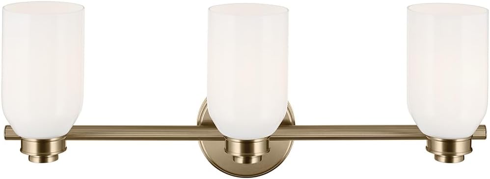 Kichler Shae 24.25" 3-Light Modern Bathroom Vanity Light Fixture with White Opal Glass Shade in Champagne Bronze for Powder Room and Over Mirror (24.25" W x 9" H), 55202CPZ