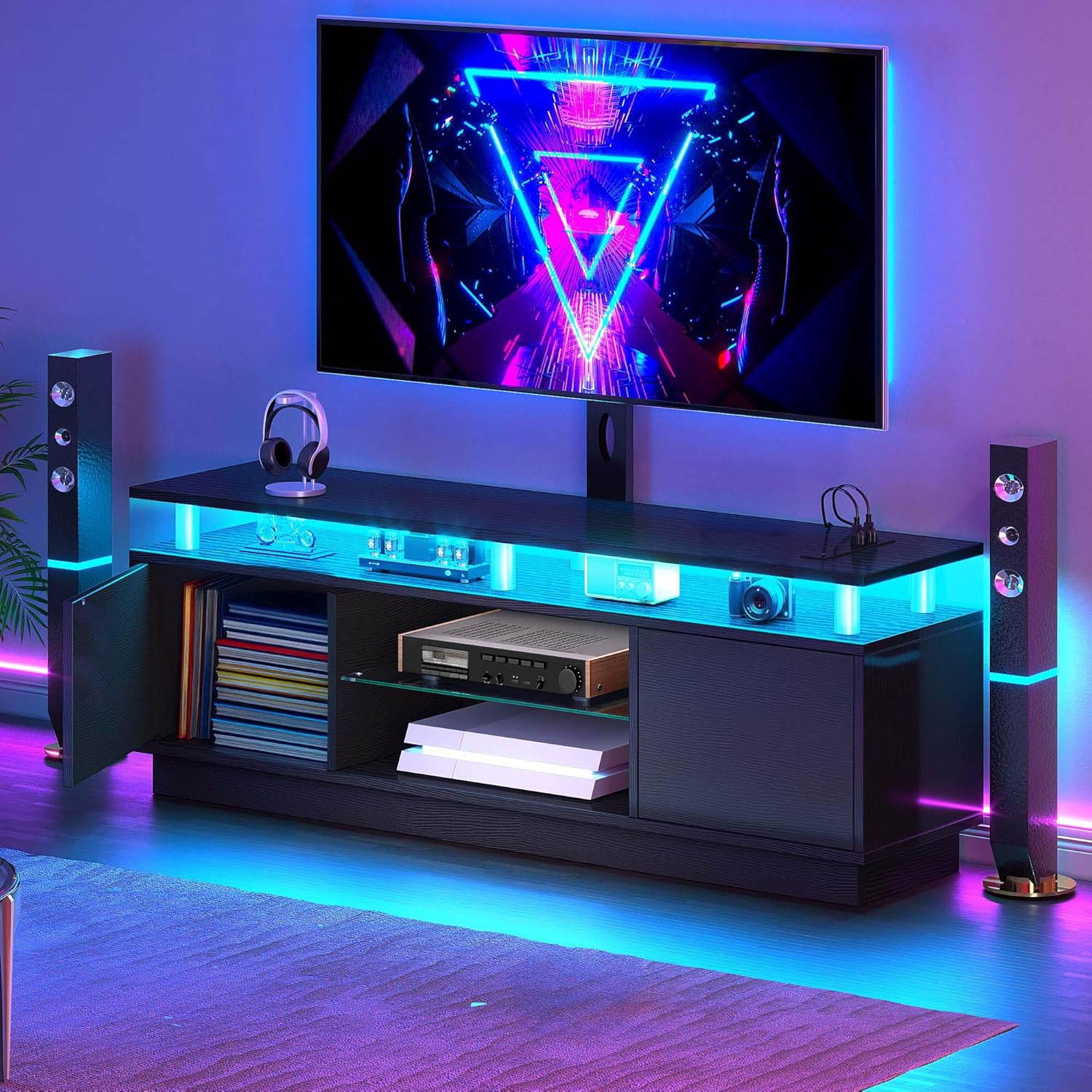 YITAHOME TV Stand with Mount for 75/70/65 inch TV, Entertainment Center with Storage, Modern LED TV Stand w/Power Outlets for Living Room, TV Console Media Cabinet, Black