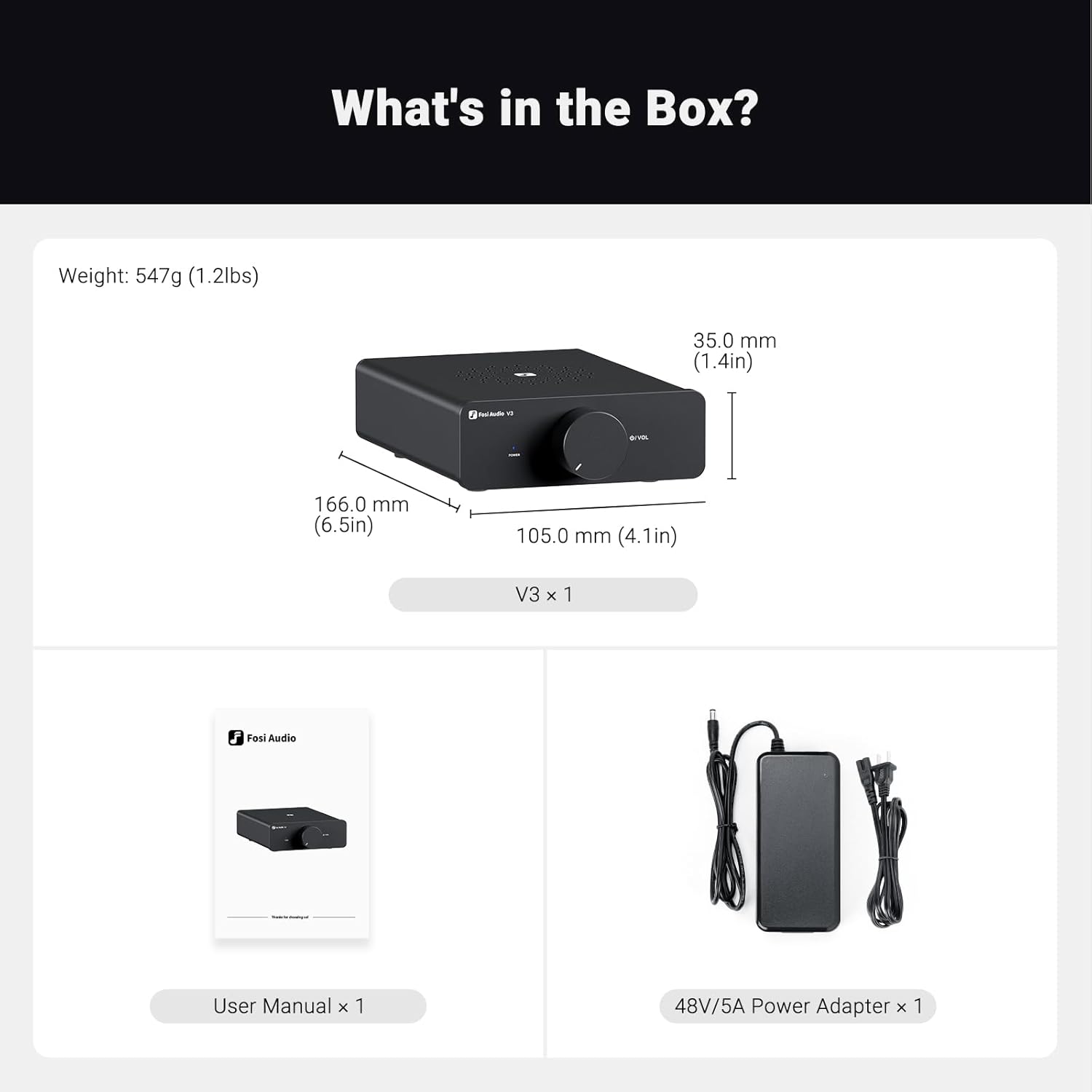 Fosi Audio V3 Stereo Amplifier Home Audio 300 Watts x2 Power TPA3255 Class D Mini Speaker Amp 2 Channel Audio Component for Passive Bookshelf Tower Speakers Desktop Home Theater with 48V Power Supply