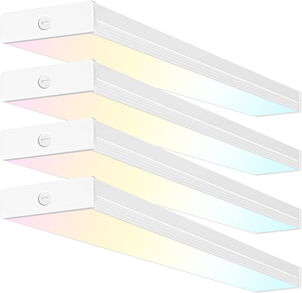 4 Pack 4FT LED Wraparound Light with 3 Wattages/3 Lumens/3 CCT Selectable, 55W/65W/75W, 5500lm/6500lm/7500lm, 3000K/4000K/5000K, 4 Foot LED Wrap Light Fixture, Flush Mount Office Ceiling Light, ETL