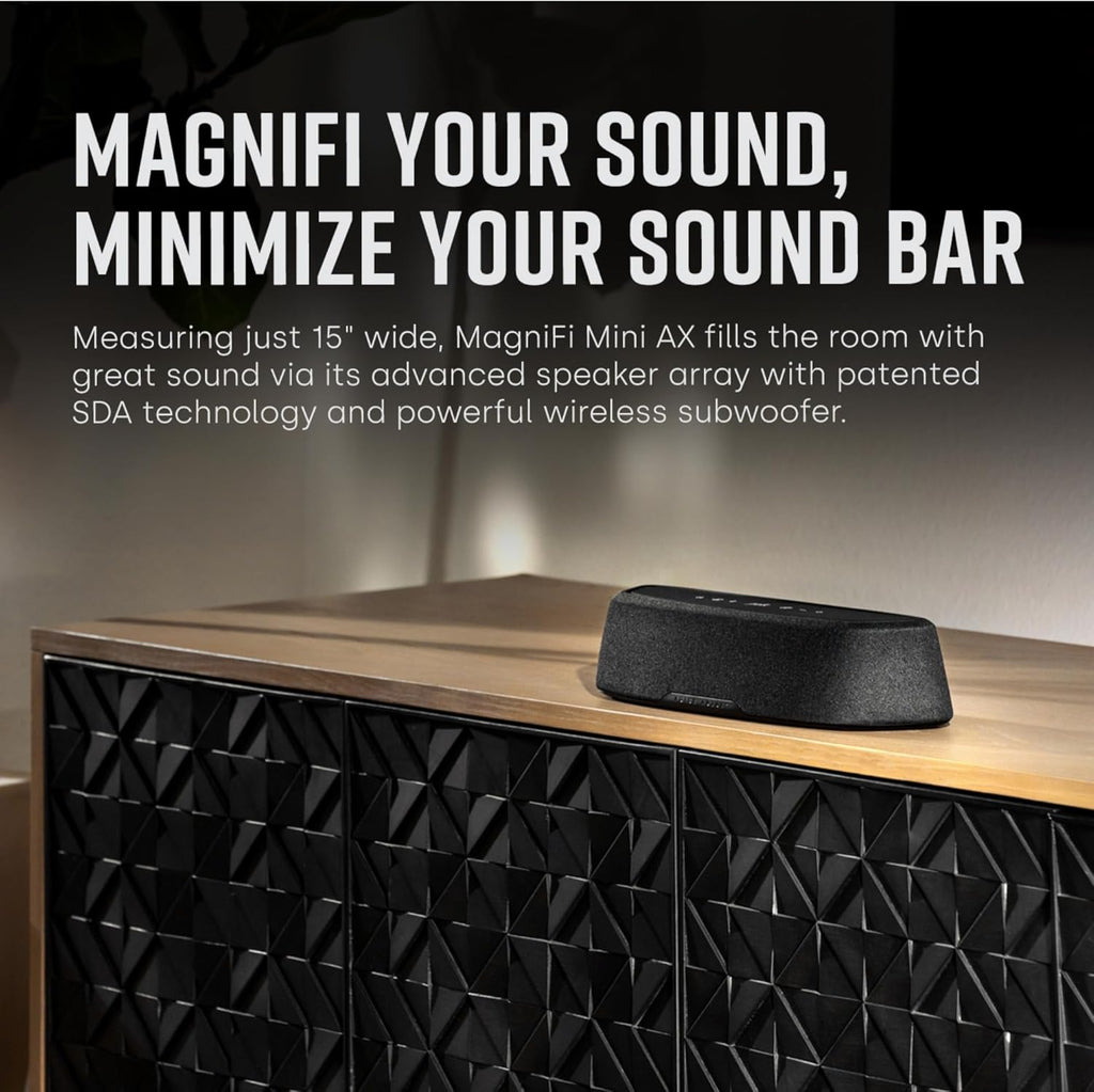 Polk Audio MagniFi Mini AX Sound Bar for TV with Wireless Subwoofer, Dolby Atmos and DTS:X Certified, Polk's patented VoiceAdjust & SDA technologies, Ultra-Compact Design, Easy Setup, Black