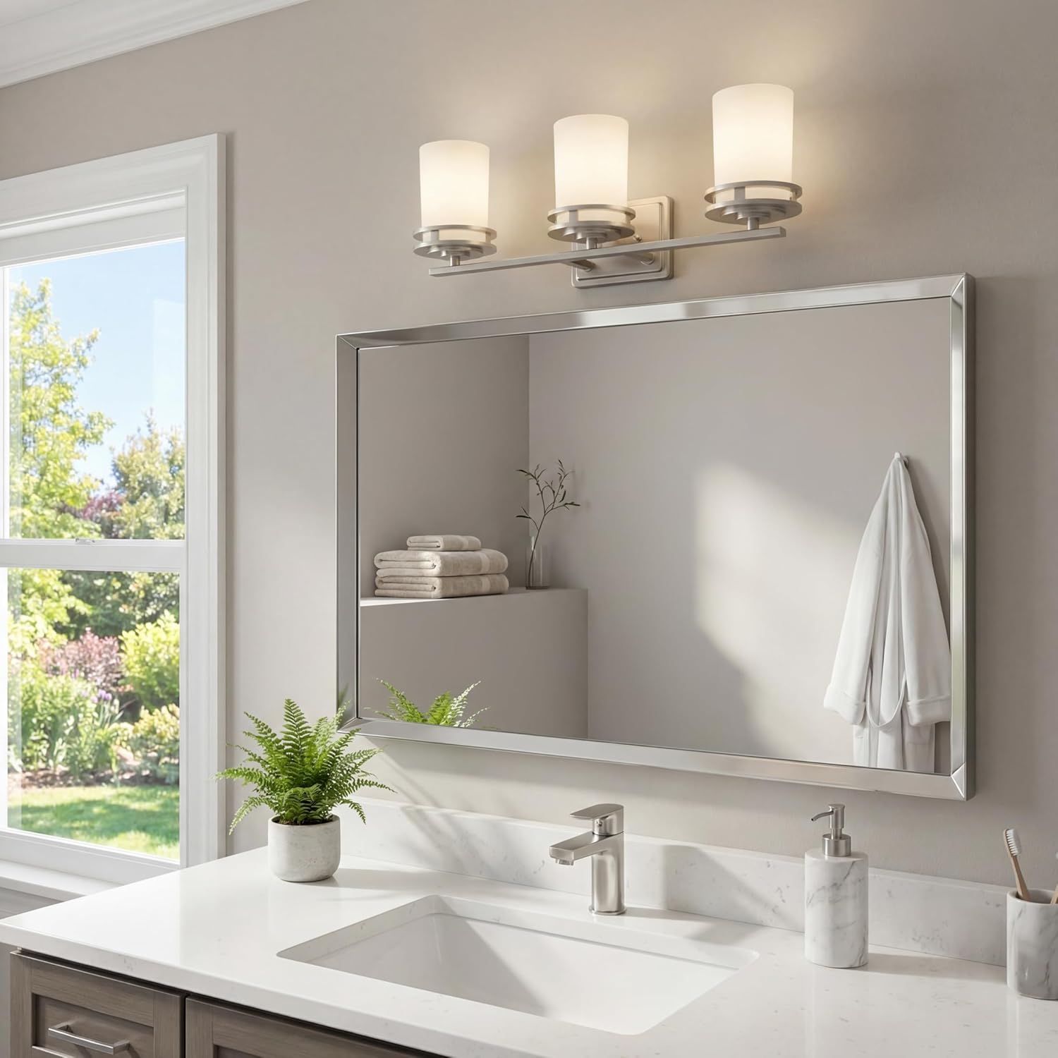 Kichler Hendrik 24" Vanity Light in Brushed Nickel, 3-Light Modern Bathroom Vanity with Satin Etched Cased Opal Glass, (24" W x 8" H), 5078NI