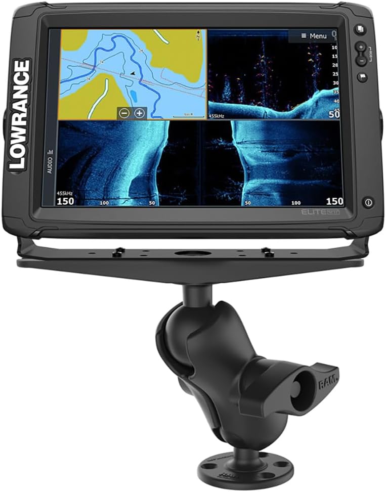 RAM Mounts Heavy-Duty Marine Electronics Mount, D Size 2.25" Ball with Short Arm, Drill-Down Mount for Fish Finders & Chartplotters, 11" x 3" Plate RAM-D-111U-C