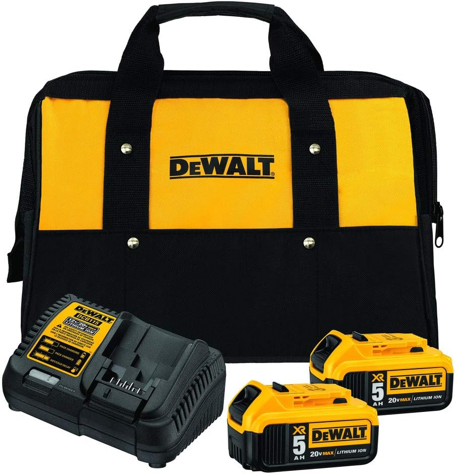 DEWALT 20V MAX Battery Charging Kit, Includes Charger and 2 Batteries, 5Ah, Includes Small Storage Bag (DCB205-2CK)