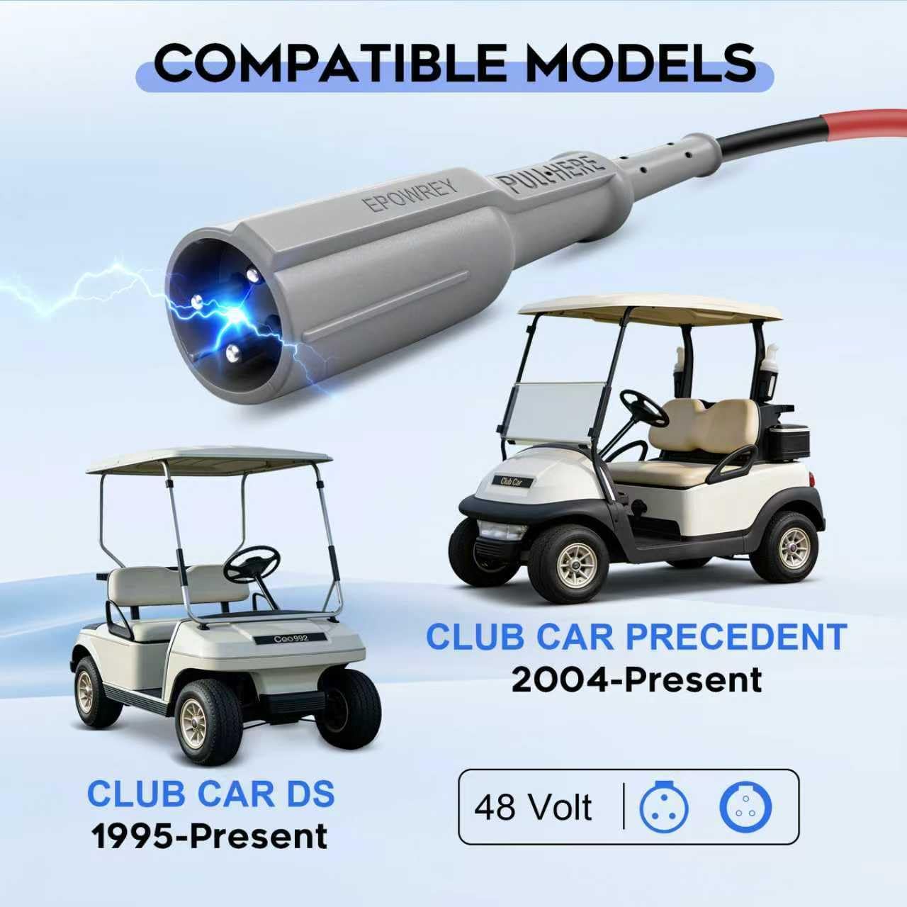 EPOWREY 15 AMP 48 Volt Golf Carts Battery Charger for Club Car 3-Pin Round Plug,for Lead Acid Battery