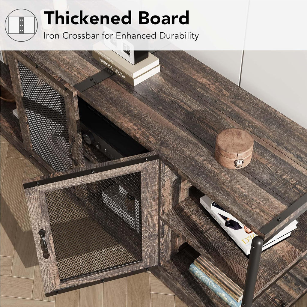 IDEALHOUSE Farmhouse TV Stand for 65/75 inches TVs, Entertainment Center with Storage Cabinet, Industrial Media Console Cabinet Table, Living Room Media Furniture, Rustic Oak
