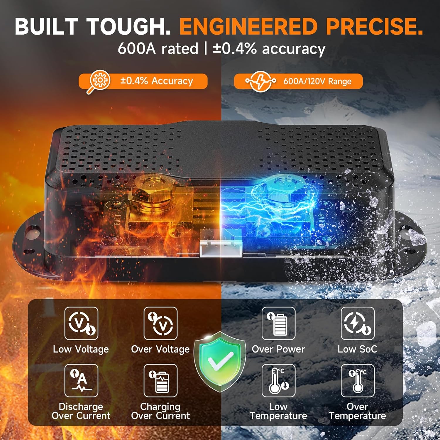 Bluetooth Battery Monitor with 600A Smart Shunt FOXWELL BT630, Track Volt/Amp/Watt/Capacity, 8 Protection Alarms, for LiFePO4/Lithium/RV/Solar/Marine/Off-Grid, Extend Battery Life, Easy Install, 2026
