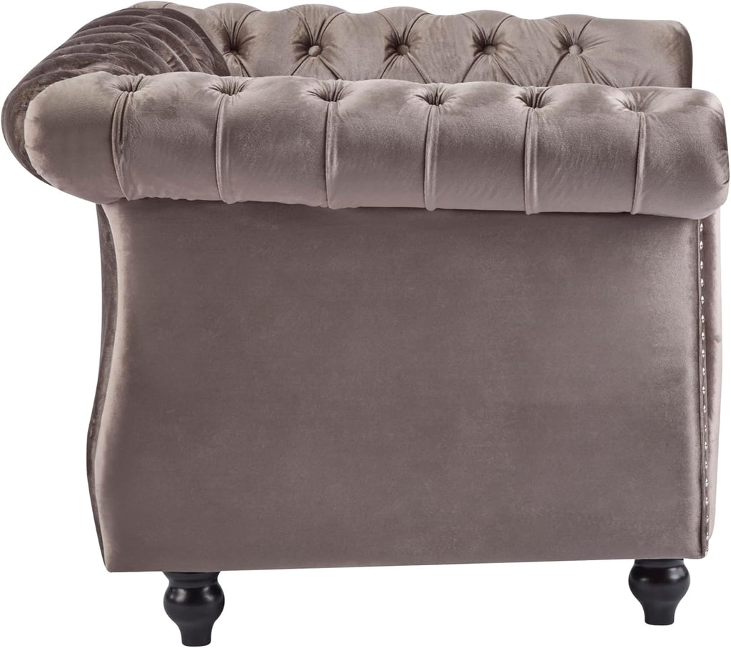 Christopher Knight Home Kitty Chesterfield Club Chair with Solid Wood Frame, Velvet Upholstered Living Room Chair, Button-Tufted Diamond Stitch Single Sofa, Nailhead Accent, Black + Dark Brown
