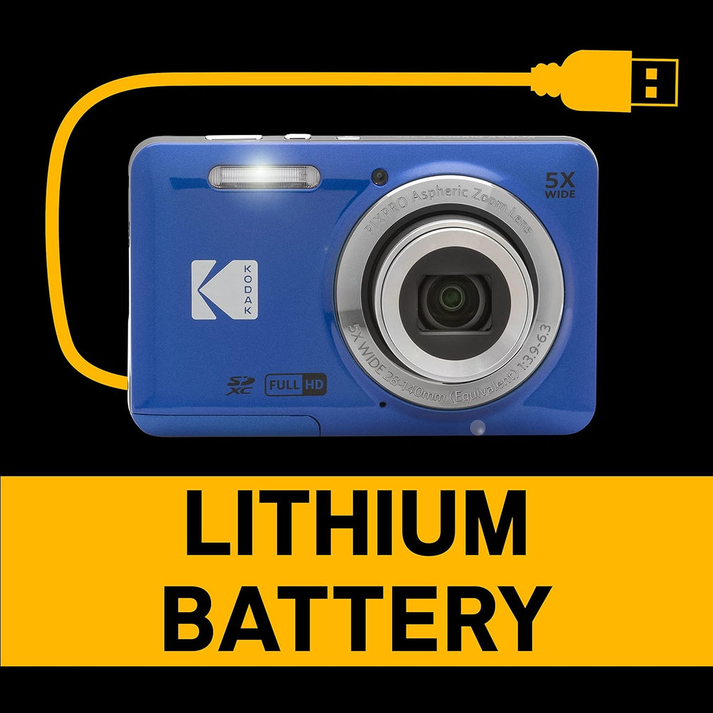 Kodak PIXPRO FZ55 Digital Camera, Compact Point & Shoot with 16MP Sensor, 5X Optical Zoom, 28mm Wide Angle, 1080p Video, Blue