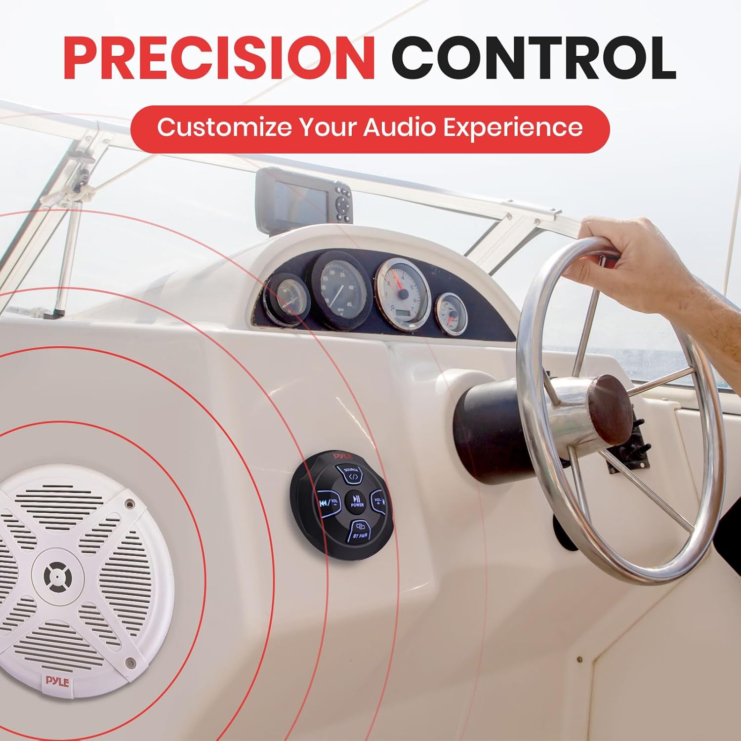 Pyle Marine Bluetooth Receiver Speaker Kit - Waterproof Audio Entertainment System Set w/Dual 6.5" Boat Speakers, Wireless BT Controller, Compact Handheld Broadcasting Microphone (White)