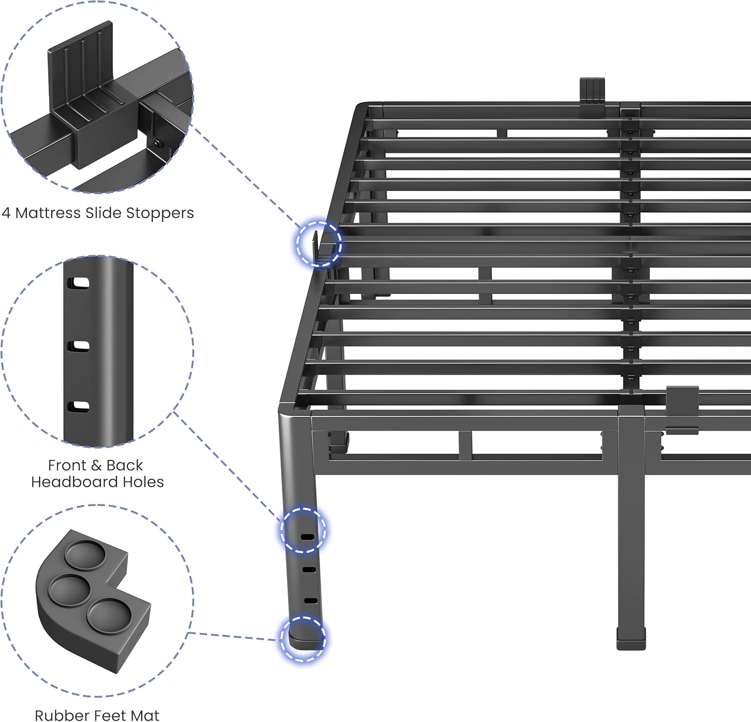 NKZ 24 Inch Queen Size Bed Frame, Metal Bed Frame & Box Spring 2 in 1 Platform with Round Corner Legs, 4000Lbs Heavy Duty Metal Frame, Mattress Slide Stopper, Headboard Hole, Noise-Free, Easy Assembly