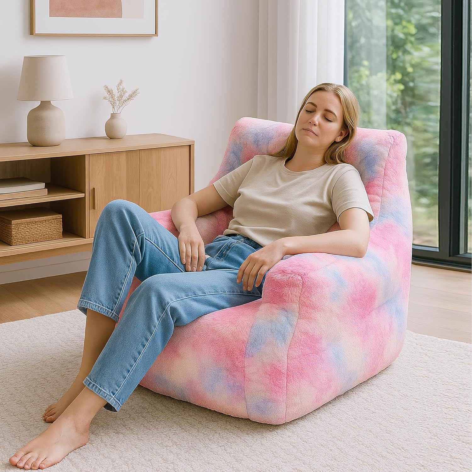 Recaceik Bean Bag Chairs, Giant Bean Bag Chair for Bedroom, Living Room (Rainbow)