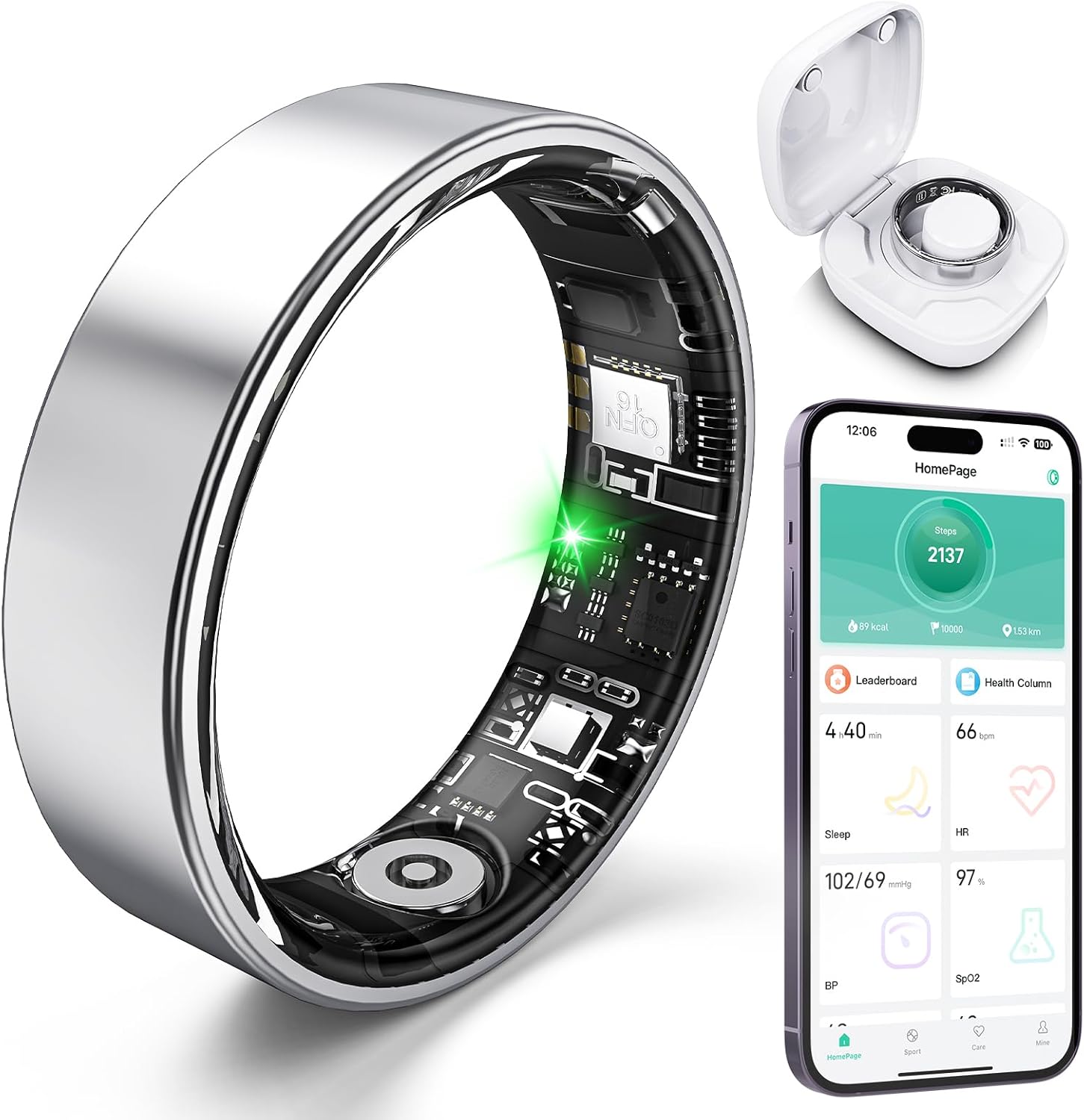 Smart Ring with Sleep Monitoring, Step Counting, Heart Rate, Blood Oxygen for iOS and Android, No Subscription Fee, IP68 Waterproof Health Tracker (Silver, 10)