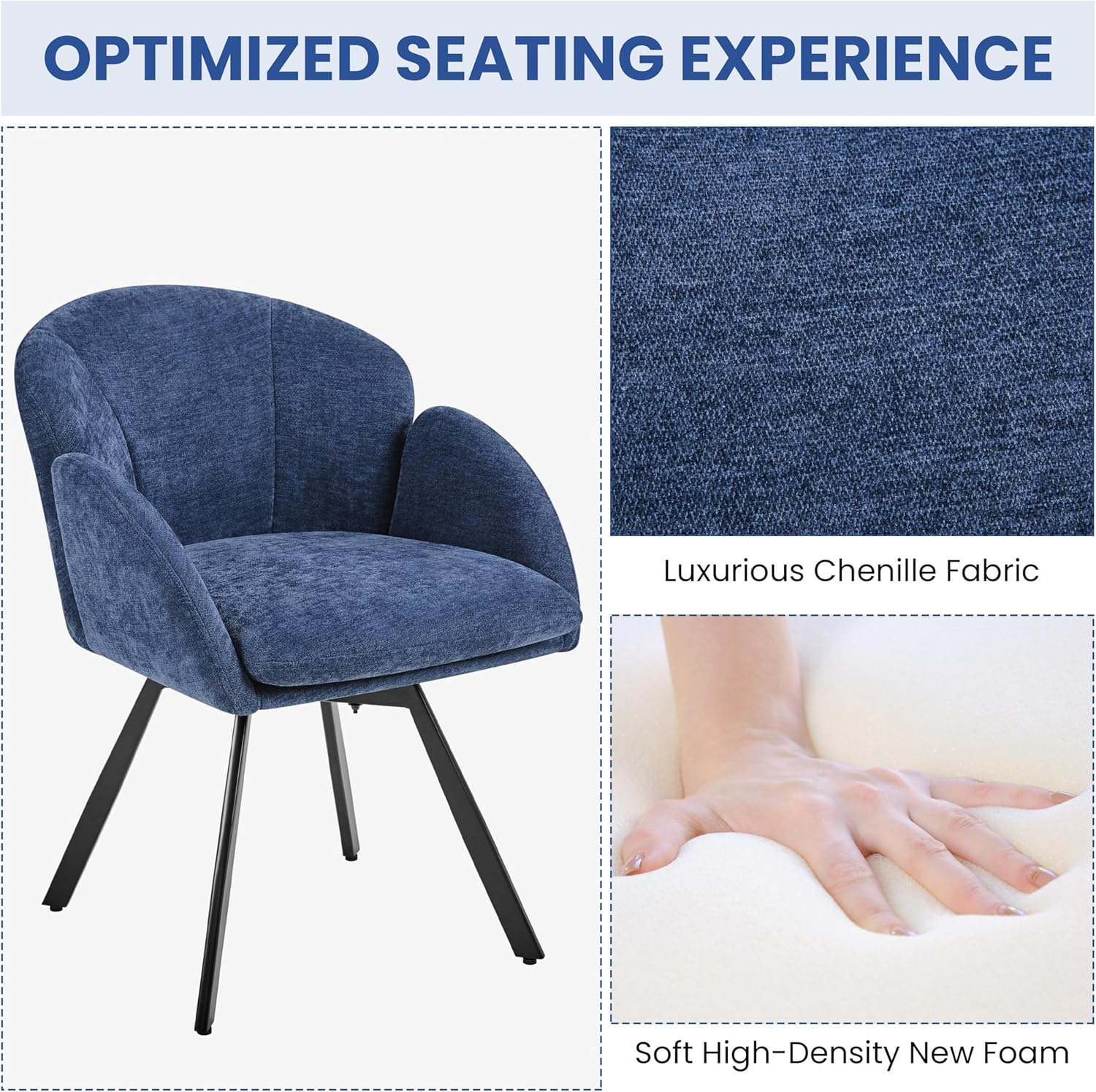 Yaheetech Swivel Accent Chair, Flower Chenille Armchair, Vanity Chair Side Chair with 360-Degree Swivel Base and Seat Cushion for Living Room/Bedroom/Home Office/Makeup, Blue, Set of 2