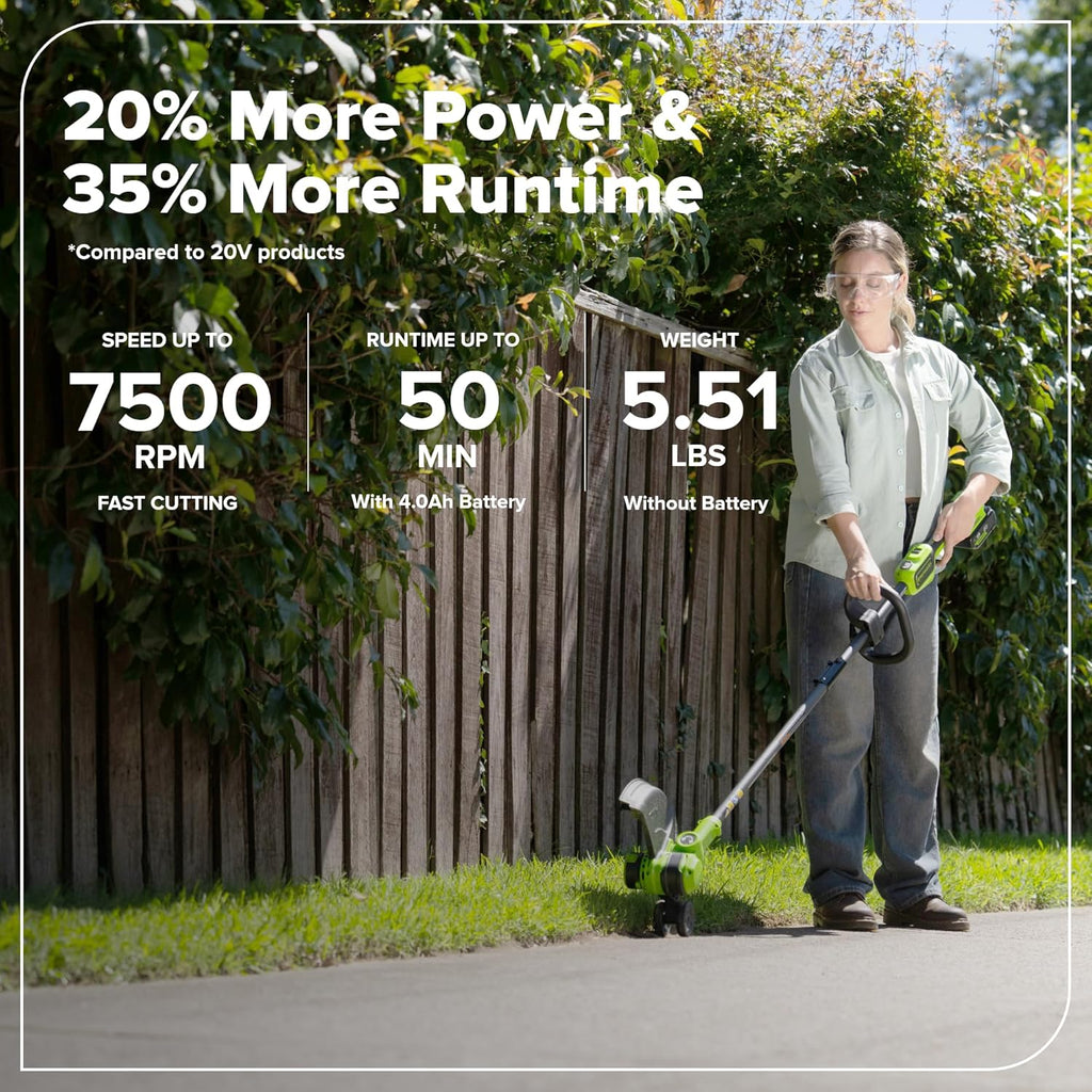 Greenworks 24V 13" Brushless String Trimmer, 2-in-1 Trimmer/Edger with Auto-Feed, 4.0Ah Battery, 65W Type-C Charger, 10 Blades, 3-Year Warranty, Powers 200+ Tools