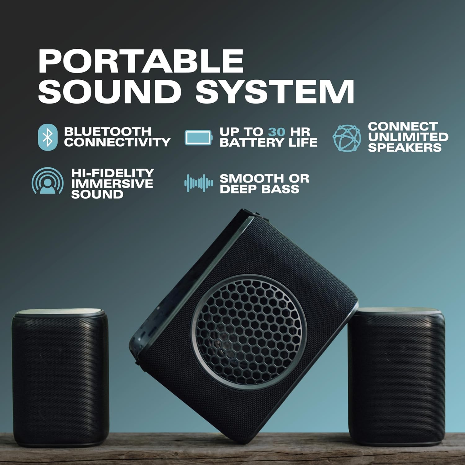 Rocksteady Stadium 2 Bluetooth Speaker & Subwoofer Bundle – 4 Speakers + Sub | Portable Multi-Room, Indoor/Outdoor System | Up to 30-Hr Battery | 150 ft Range
