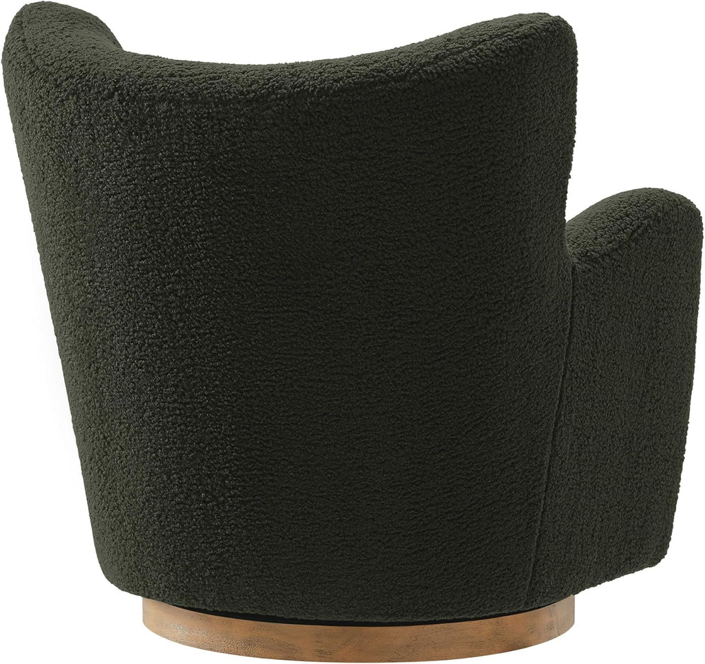 Modway Montrose Swivel Wingback Accent Chair in Fern Walnut Sherpa Teddy Fabric – Modern Furry Barrel Chair with 360-Degree Swivel Base – Soft and Comfy Living Room Chair