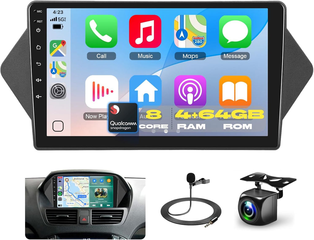 Qualcomm Octa-Core 4G+64G Car Stereo for Honda Acura MDX 2007-2013 with 9" 1280P QLED Touchscreen/5G WiFi/DSP/Hi-Res Audio/OTA, Android Car Radio Carplay Android Auto BT5.1/WiFi/SWC/GPS
