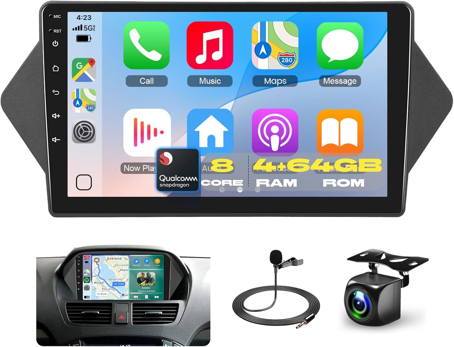 Qualcomm Octa-Core 4G+64G Car Stereo for Honda Acura MDX 2007-2013 with 9" 1280P QLED Touchscreen/5G WiFi/DSP/Hi-Res Audio/OTA, Android Car Radio Carplay Android Auto BT5.1/WiFi/SWC/GPS