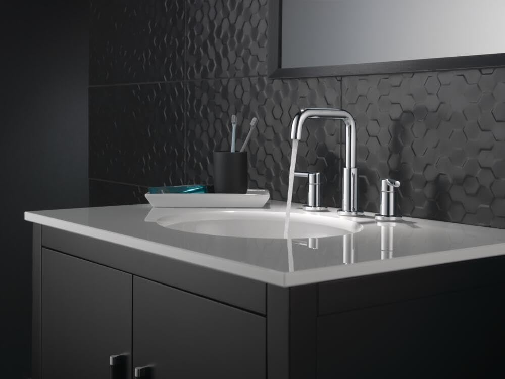 Delta Nicoli Chrome Faucet 3 Hole, 8 Inch Widespread Bathroom Sink Faucet for Vanity, Push-Pop Drain Assembly, Chrome 35849LF