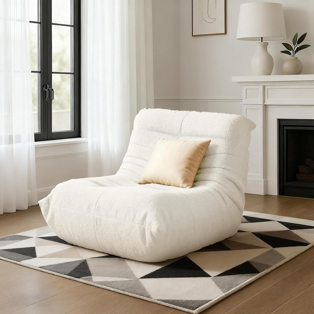 Bean Bag Chairs for Adults, Lazy Sofa Chair with Memory Foam Teddy Velvet Fabric, Large Beanbag Sofa Chair for Bedroom Living Room Dorm Office (White)
