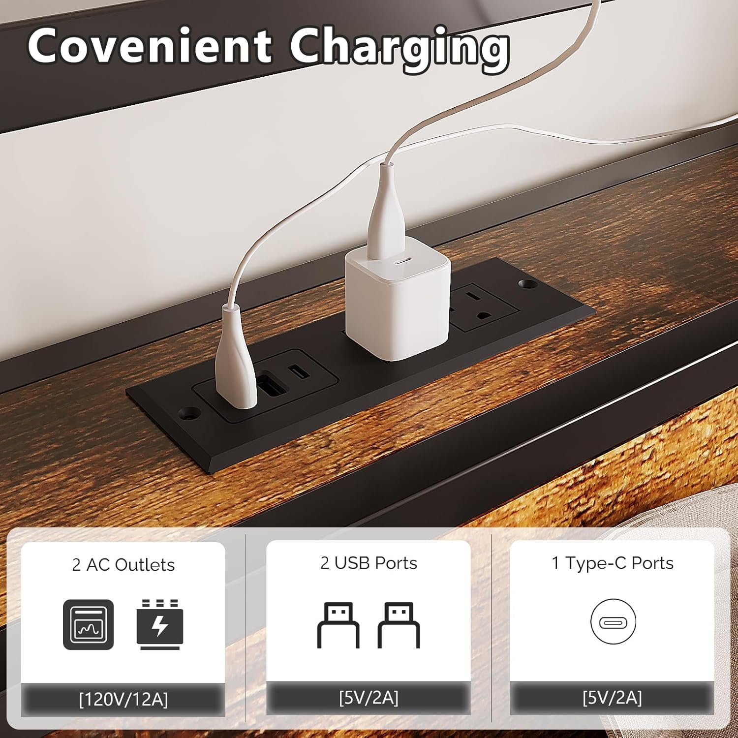 VINGLI Queen Bed Frame with 4 Storage Drawers and Headboard, Metal Platform Panel Bed with Charging Station and RGB LED Lights, No Box Spring Needed, Noise Free, Easy Assembly, Vintage Brown