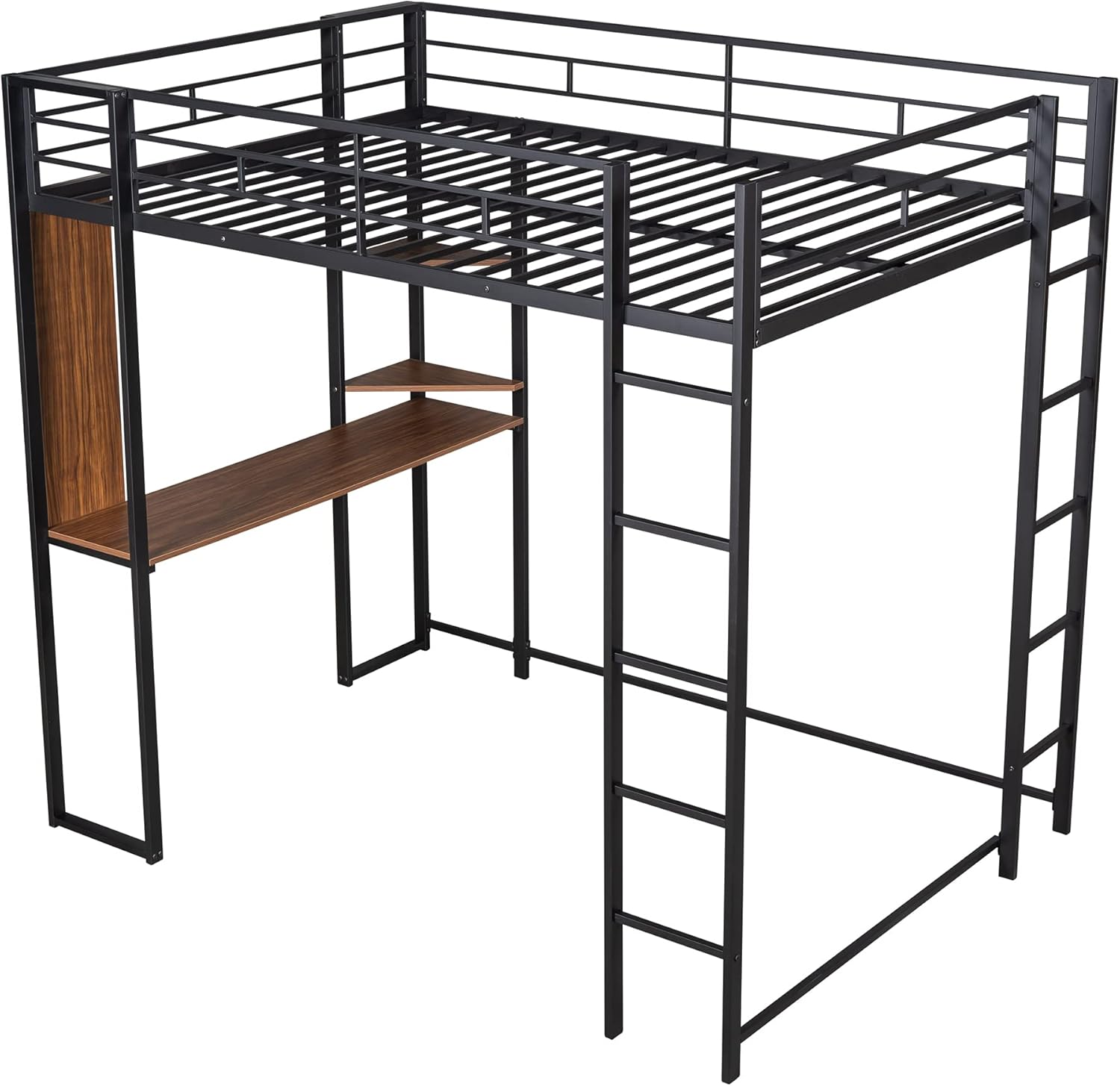 Bellemave Full Size Loft Bed with Desk and Storage Shelf and Ladder, Metal Full Size Loft BedFrame,Black