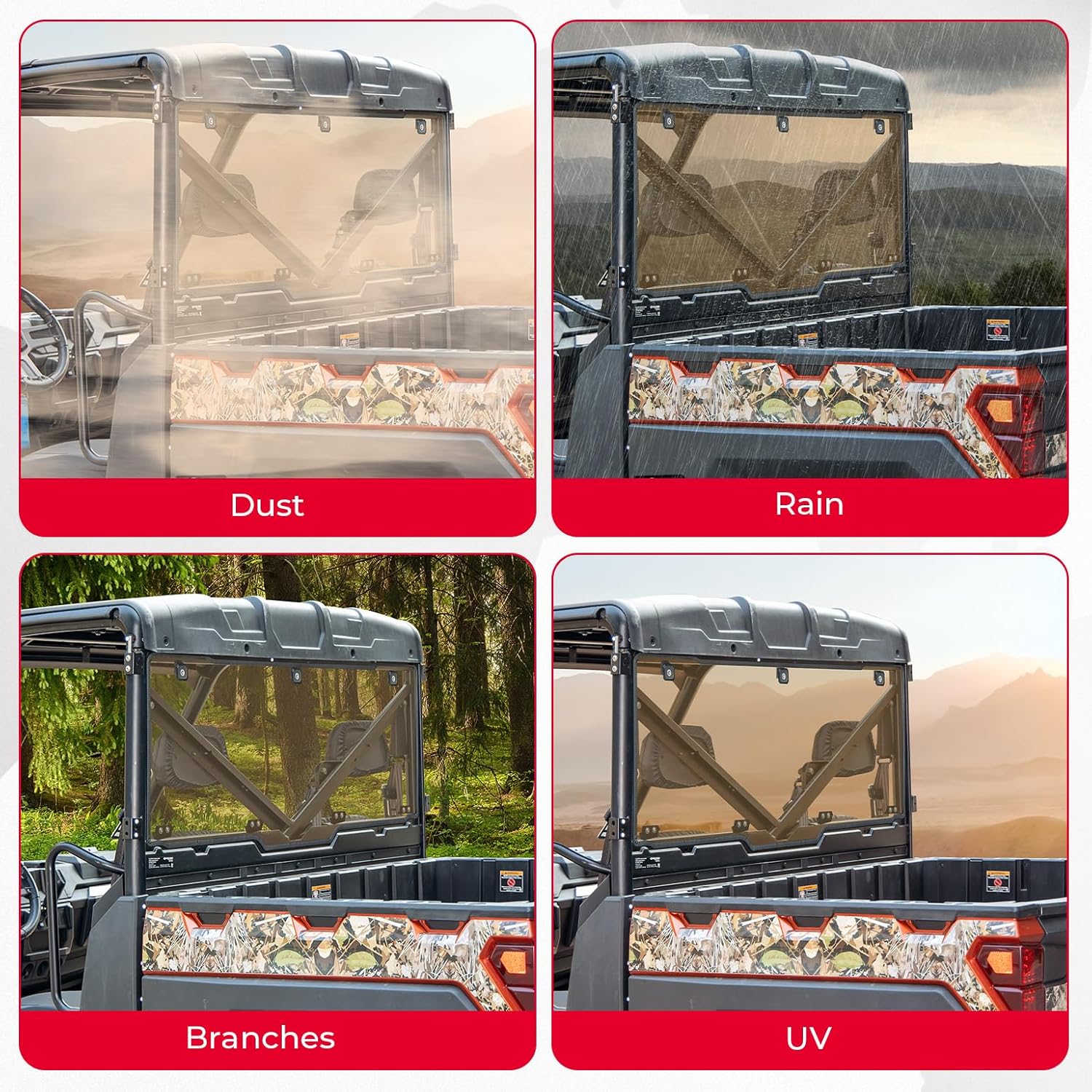 KEMIMOTO Hard Coated Tinted Rear Window, Pre-installed Back Windshield Compatible with Polaris Ranger XP 1000/Crew 2017-2026, Polaris Ranger 1000/Crew 2020-2026, Ranger XP 900/Crew 2013-2019