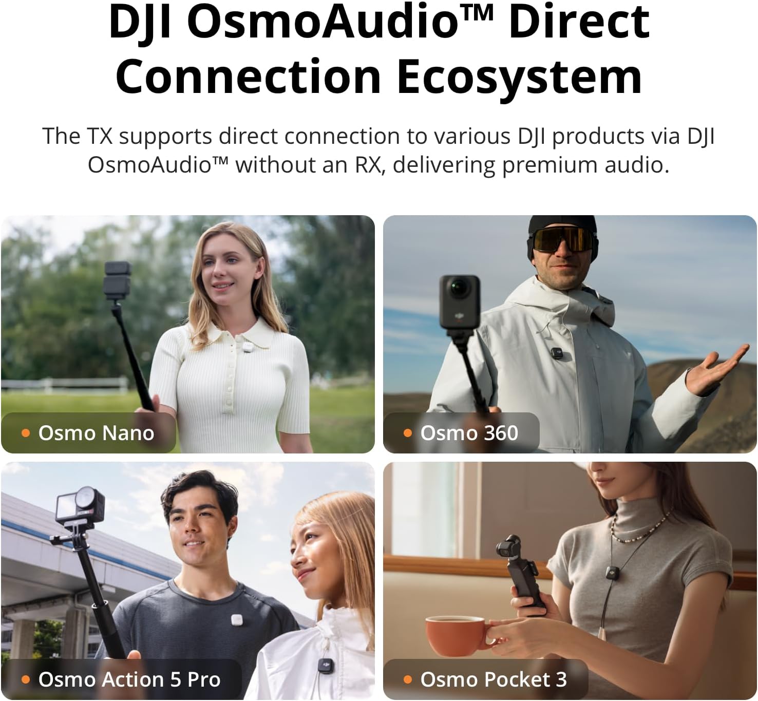 DJI Mic 2 (1 TX + 1 RX), Wireless Microphone with Intelligent Noise Cancelling, 32-bit Float Internal Recording, Optimized Sound, 250m (820 ft.) Range, Microphone for iPhone, Android, Camera, Vlogs