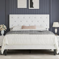 VECELO Full Size Bed Frame with Diamond Tufted Headboard, Upholstered Platform Bedframe with Wood Slat Support, No Box Spring Needed, Velvet & White