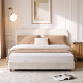 Full Size Cloud Bed Frame, Upholstered Boucle Bed Frame with Adjustable Headboard, Solid Wood Legs, Rounded Corners Design & Easy Assembly – Modern Platform Bed,Cream