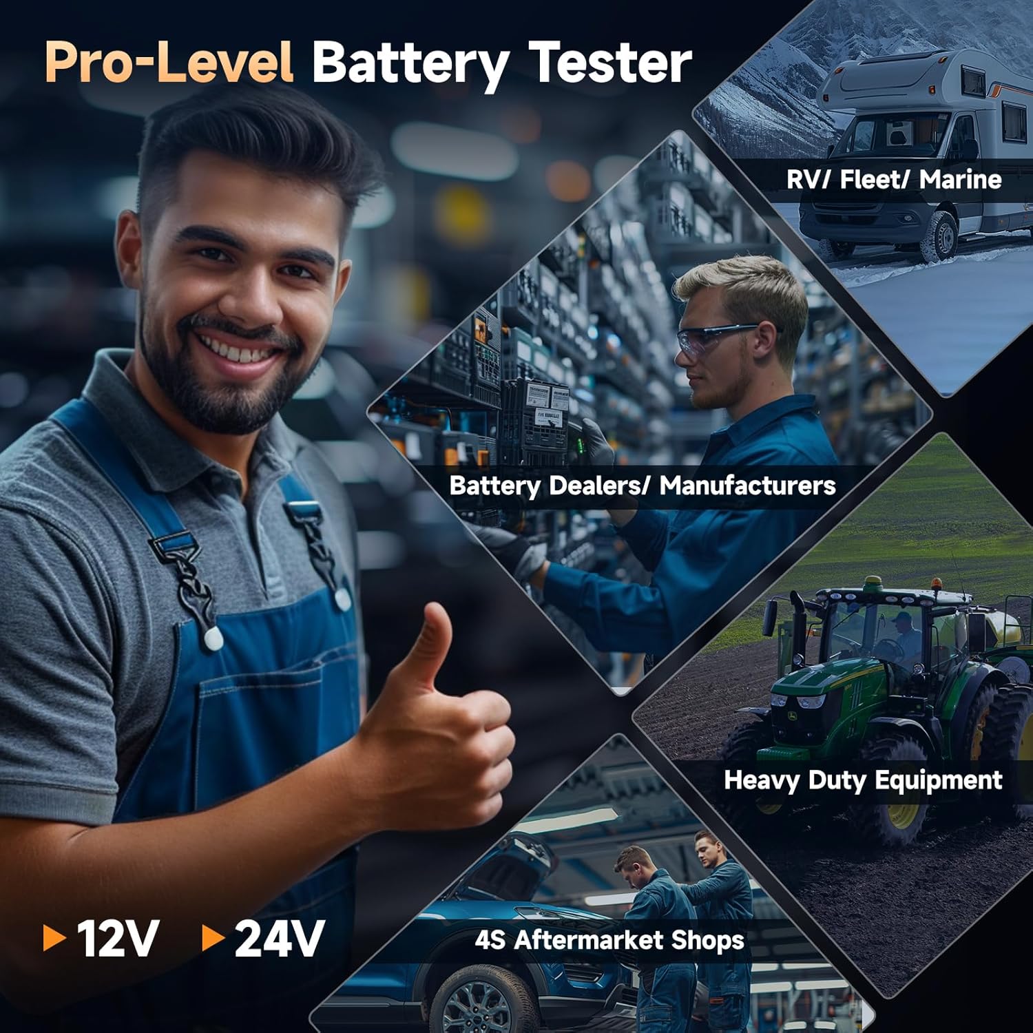 FOXWELL BT705 Plus Car Battery Tester 24V 12V Load Tester, 100-2000CCA Automotive Starter Alternator Tester, Digital Cranking Charging System Tester for Car Truck Marine Heavy Duty, Upgraded BT705