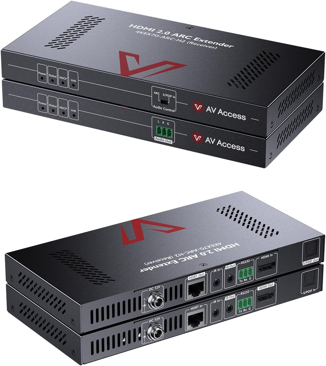 AV Access HDMI Extender with ARC Audio Return, 1080P Upto 230ft, 4K@60Hz HDR Upto 131ft, Extract Audio to Speakers or AVR, IR Control, HDBaseT for TV, Sound System, Home Theater (4KEX70-ARC-H2)