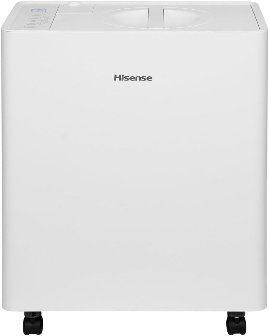 Hisense 50 Pint Lift-Up Portable Dehumidifier with Built-In Pump in White, Energy Efficient Quiet Moisture Extractor for Bathroom Bedroom Garage Attic Home House Crawl Space
