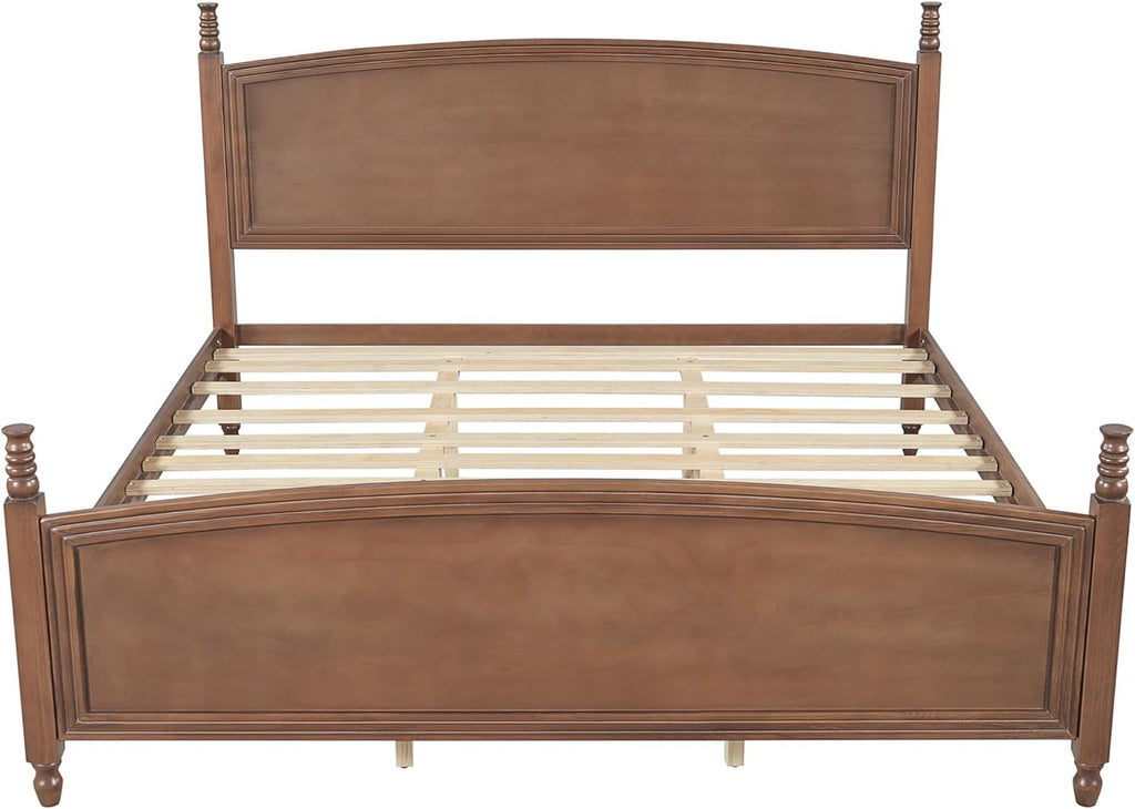 Christopher Knight Home King Bed Frame with Curved Headboard & Footboard, Solid Pine Wood Platform Bed Frame King Size, Mid Century Modern Bedframe with Wood Slat Support, No Box Spring Needed, Walnut