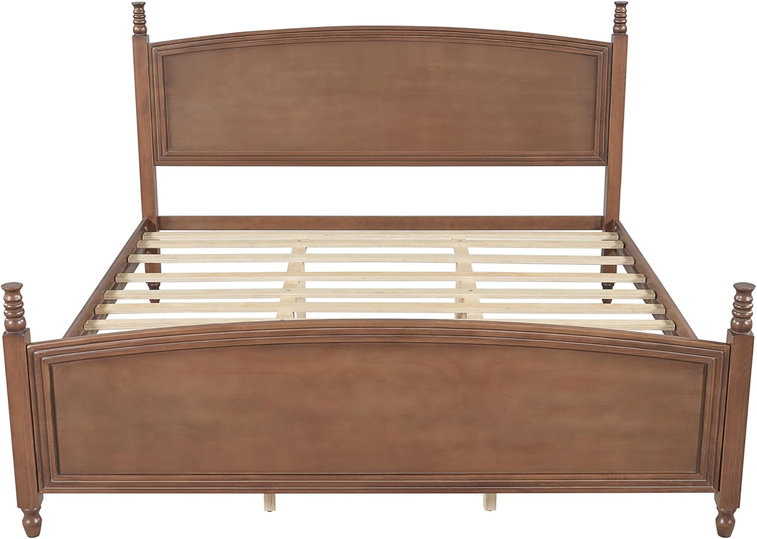 Christopher Knight Home King Bed Frame with Curved Headboard & Footboard, Solid Pine Wood Platform Bed Frame King Size, Mid Century Modern Bedframe with Wood Slat Support, No Box Spring Needed, Walnut