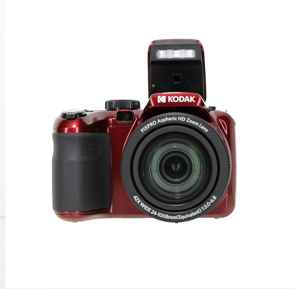Kodak PIXPRO AZ425 Digital Camera (Red) | 20MP Sensor, 42x Optical Zoom, 24mm Wide-Angle Lens & Optical Image Stabilization | Great for Travel & Everyday Photos (AZ425RD) + 32GB Card + Bag + Cloth