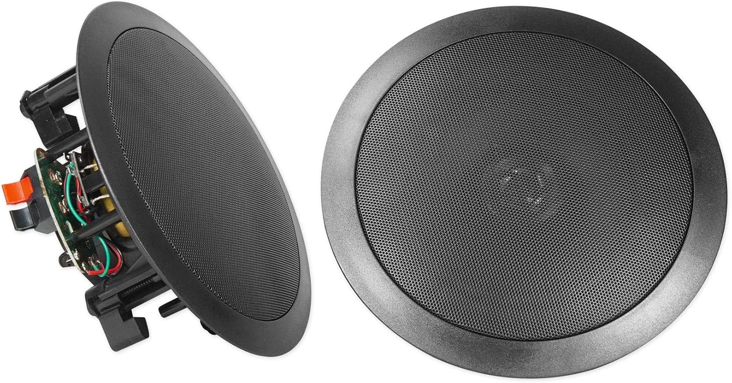 Rockville HC85 8-in 700-Watt in-Ceiling Home Theater Speakers 8-Ohm Black, Polypropylene Cone, Mylar Dome Tweeter, Paintable Grills, 4-Piece