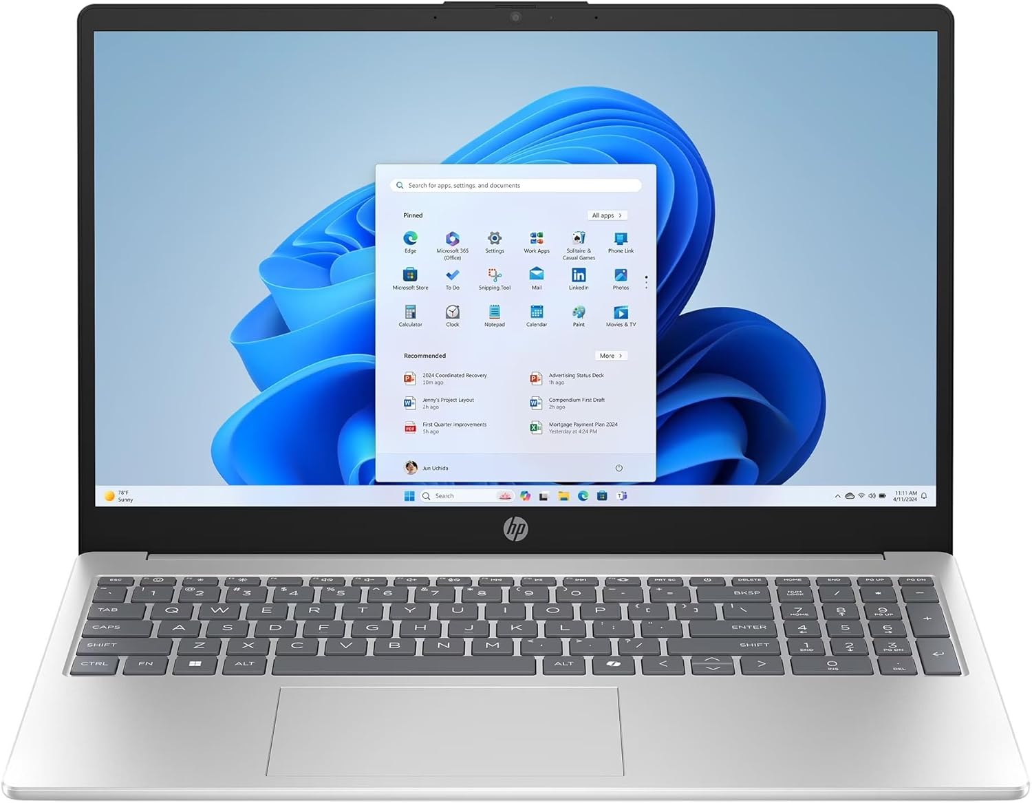 HP 15.6" FHD Laptop, Intel Core i3-1215U, 8GB RAM, 256GB SSD, Silver, Windows 11 Home, 15-dy5131wm