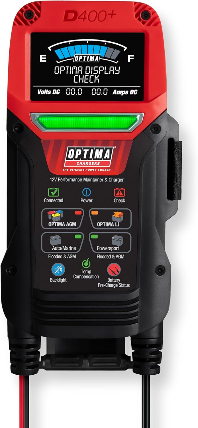OPTIMA® Batteries Digital 400+ 12 Volt Battery Maintainer and Charger for AGM, Lithium, Automotive, Marine and Powersport Batteries