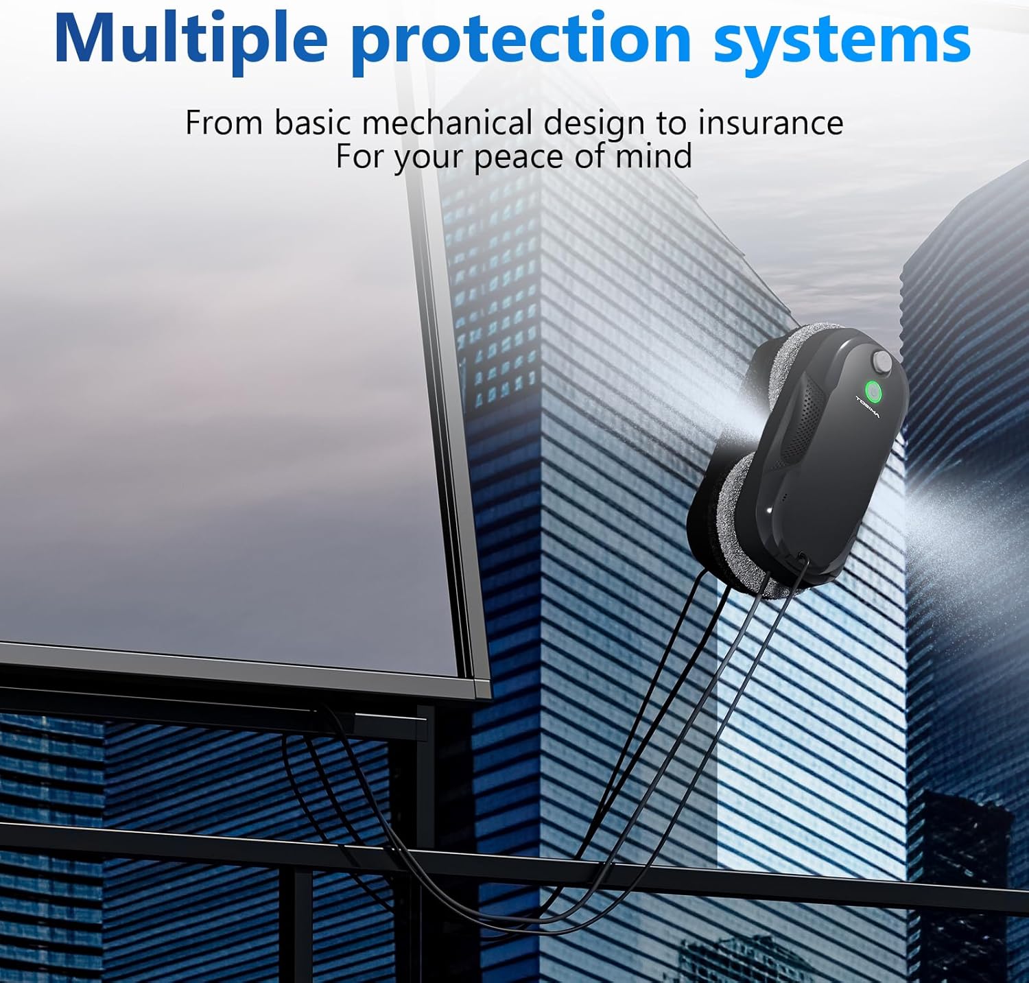 Tosima W5 Window Cleaning Robot, Dual Direction Auto-Spray Smart Window Cleaner with Triple Safety System, Smart Navigation, Remote Control, for All Smooth Surfaces, with 8 Rags, Black