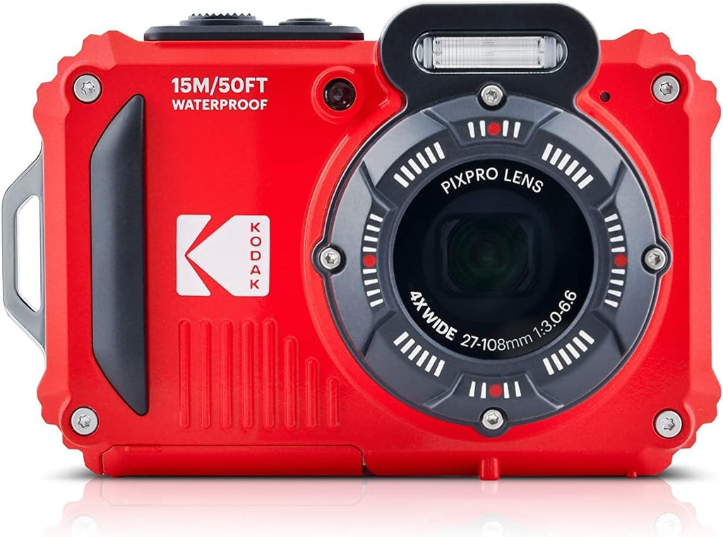 Kodak PIXPRO WPZ2 Rugged Waterproof Shockproof Digital Camera 16MP 4X Optical Zoom 1080P Full HD Video, 2.7" LCD (Red) Bundle with Camera Case, SanDisk 32GB microSDHC Card (4 Items)