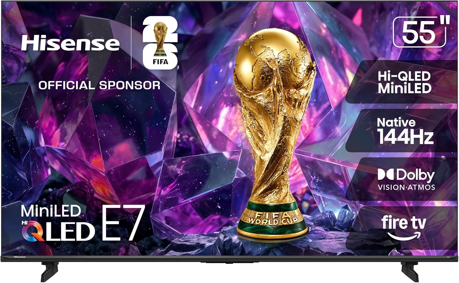 Hisense 55" E7 Cinema Series Hi-QLED Mini-LED 4K UHD Smart Fire TV (55E7SF, 2026 NEW) - Native 144Hz, AI Picture, Dolby Vision IQ · Atmos, FALD, HDR10+ Adaptive, MEMC, Alexa+