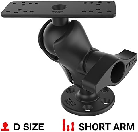 RAM MOUNTS Fish Finder Mount for Boats, Heavy Duty Drill-Down Marine Electronics Mount with Short Arm and Round Plate, Universal Compatibility RAM-D-115-C